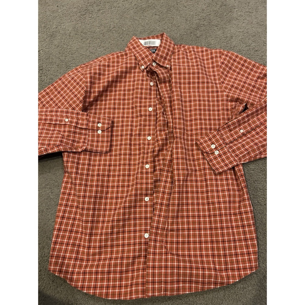 Lands' End Shirt Mens Orange Plaid Long Sleeve Buttons‎ Up - Size M-(15-15.5)
